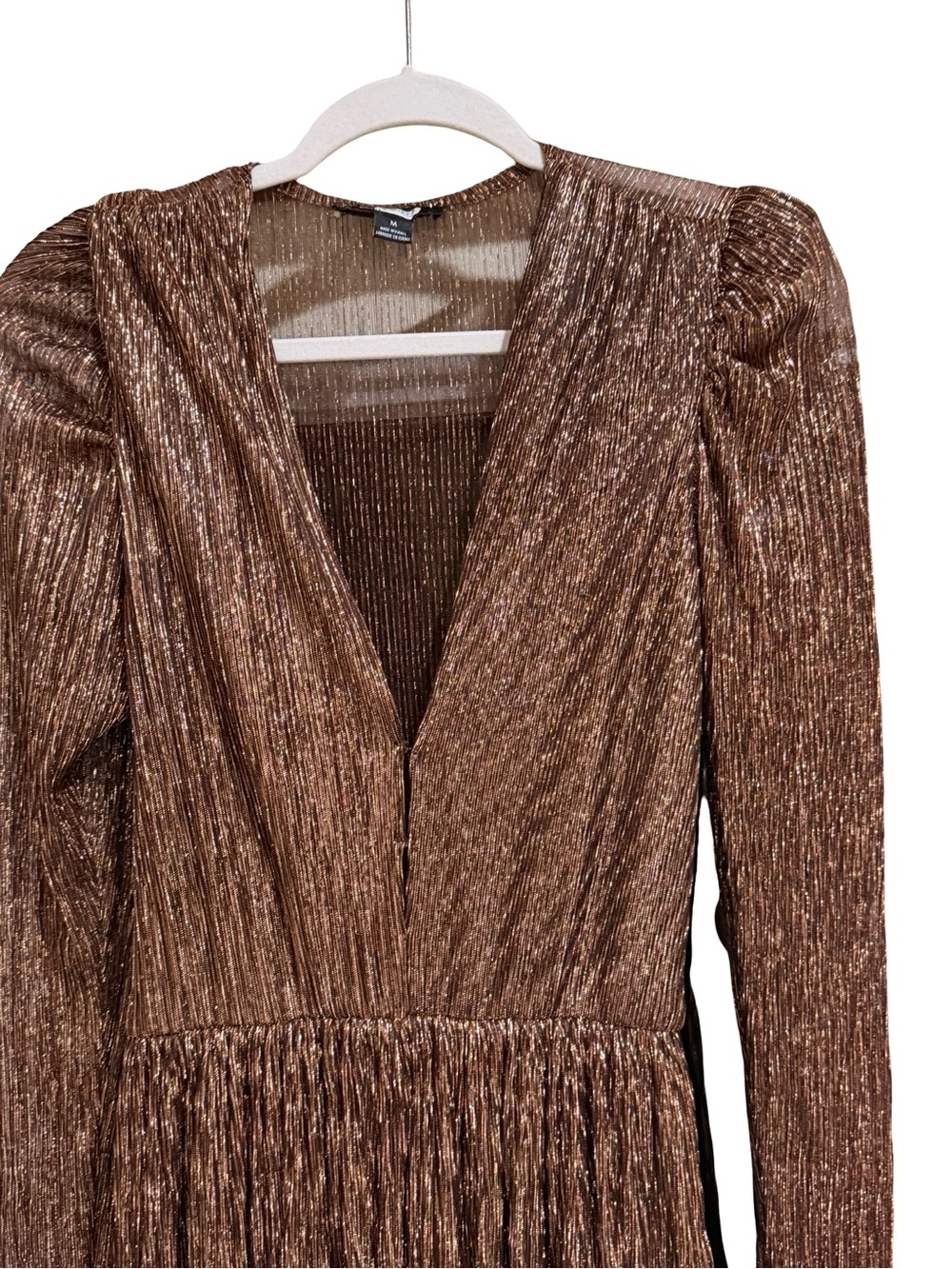 โจ Sabina Musayev Carry Metallic Pleated Tiered Maxi Dress Bronze Size Medium - Picture 9 of 16